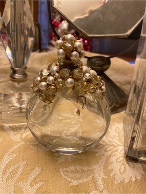 Vintage French Beaded Perfume Bottle with Pearl and Crystal Accents